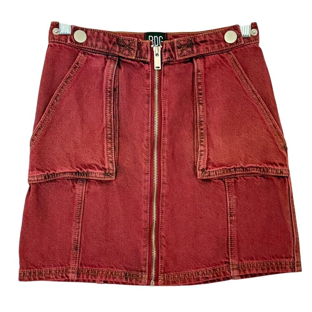 BDG Urban Outfitters Zip Front Cotton Denim Mini Skirt Size XS Rugged Grunge Y2K